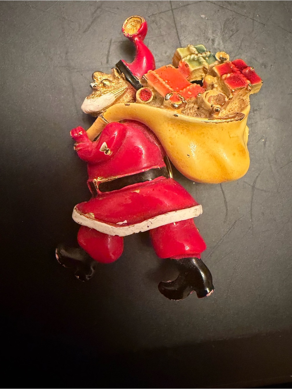 Arthur Pepper  Christmas Holiday Santa delivering gifts  Brooch  yellow Sack